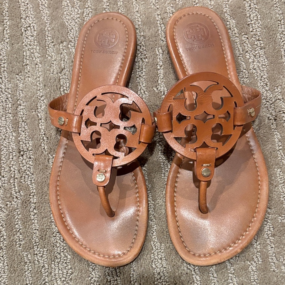 Tory Burch Tan Leather Cutout Sandals Size 9